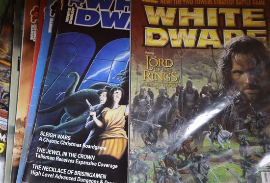 A large quantity of role-playing/wargaming magazines and books, 2 boxes and two bags